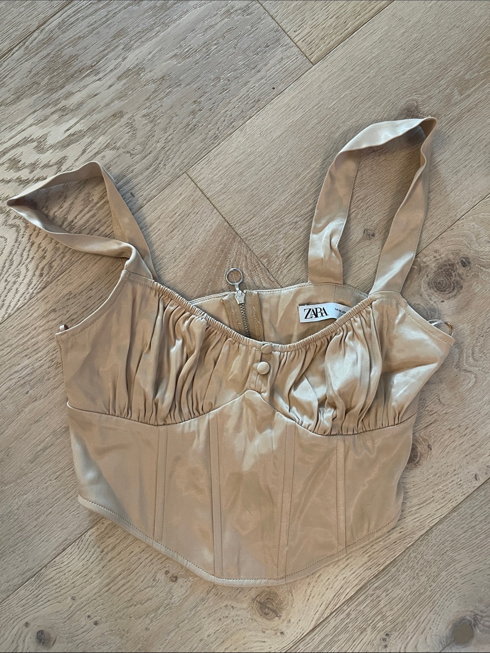 ZARA Beige Satin Corset-Style Crop Top